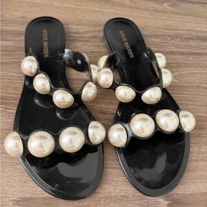 Steve Madden Black Jelly Slide Sandals with Pearl Accents